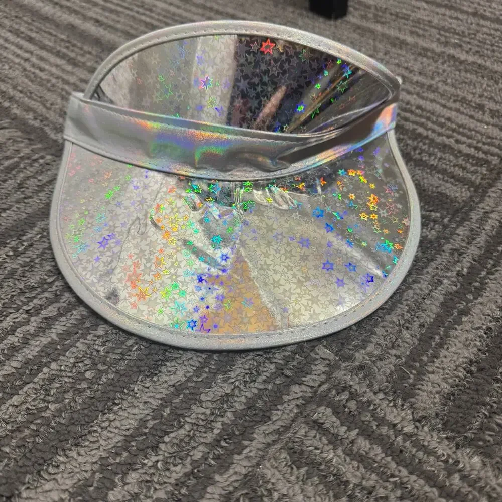 David & Young Holographic Transparent Star Print Visor Silver Retro Festival Hat